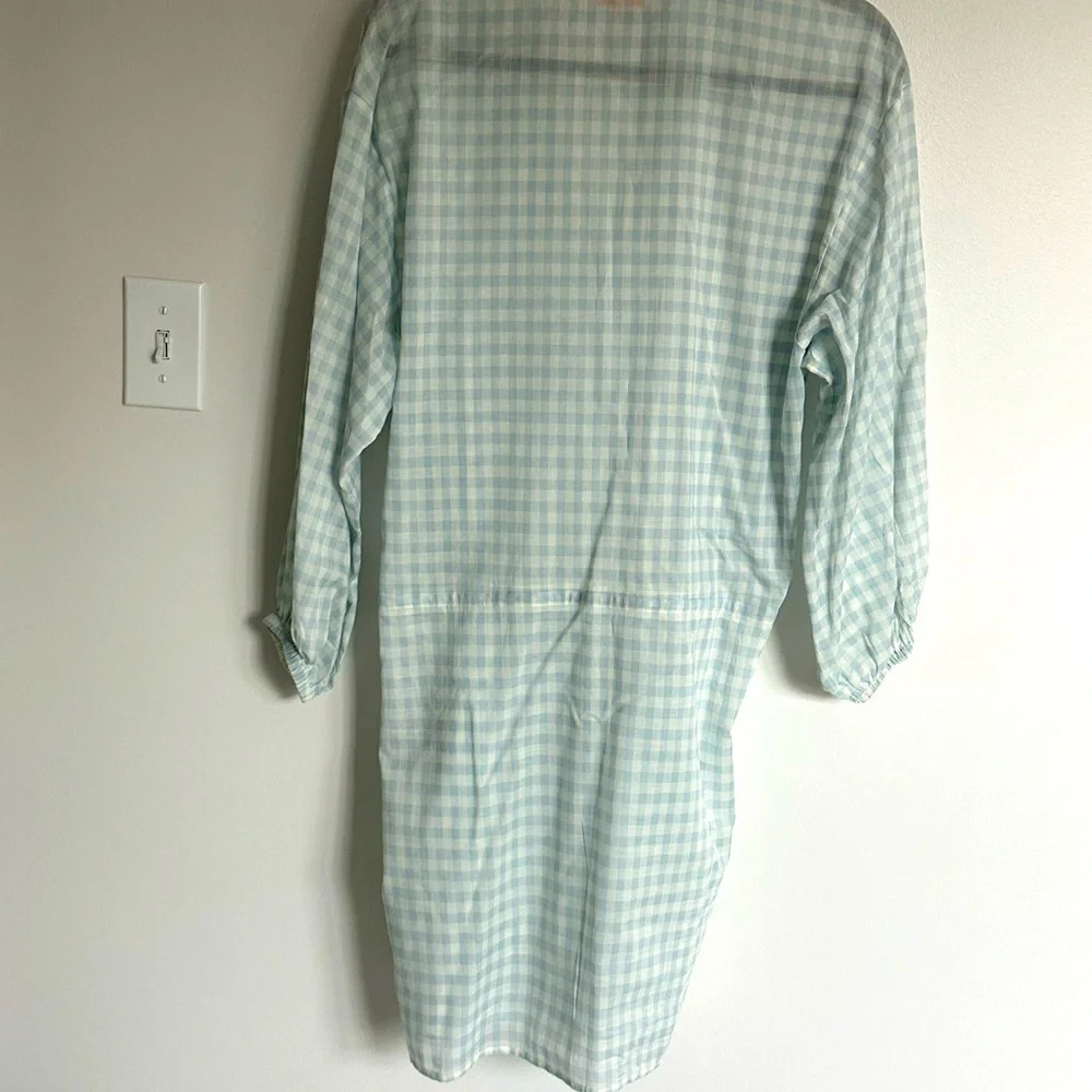 Tory Burch Light Blue & White Gingham Long Sleeve Drawstring Dress